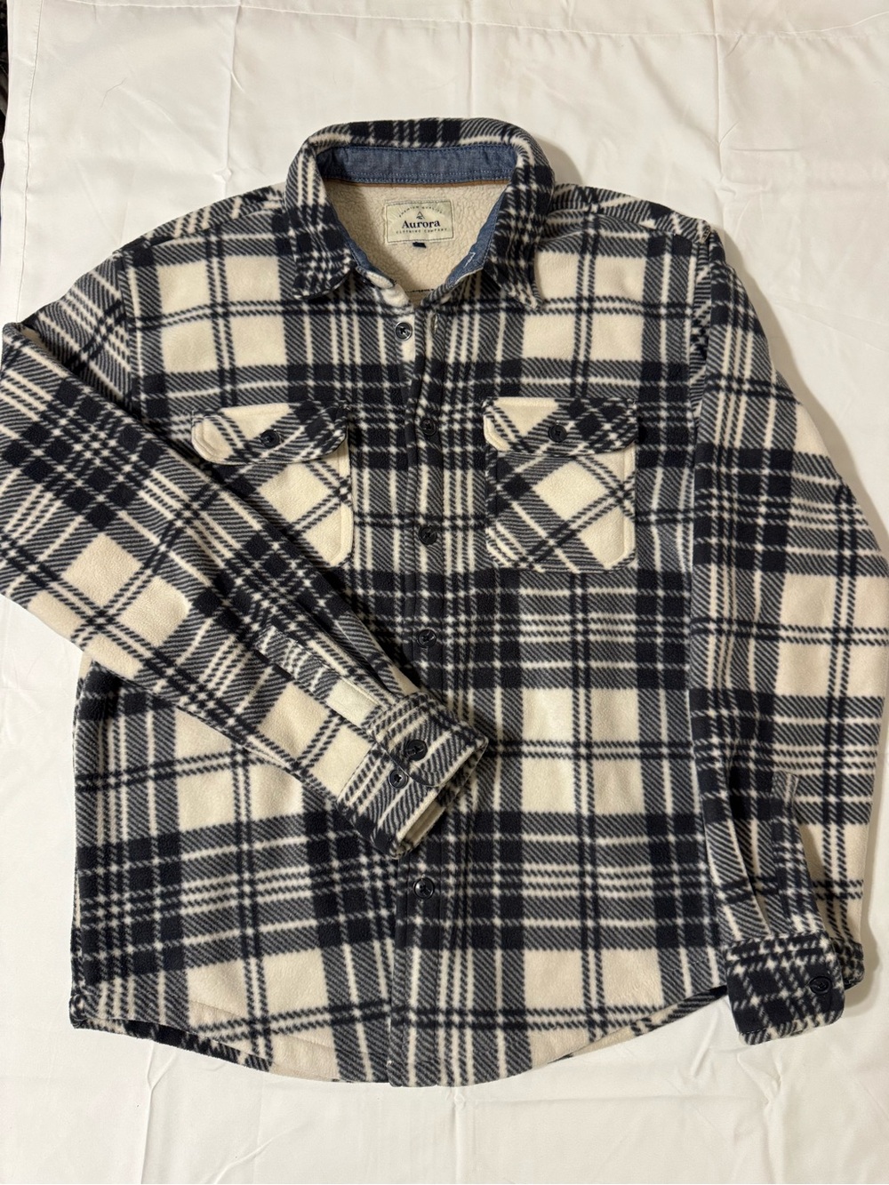 Aurora Men’s Plaid Flannel Black and White Medium